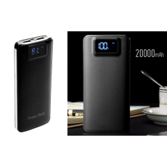 Power bank 5V/20000mAh με 2 θύρες USB, φακό και LCD οθόνη - Μαύρο