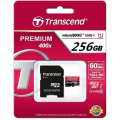 Transcend microSD κάρτα μνήμης 256GB Class 10 με SD adapter