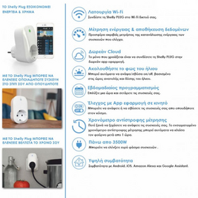Shelly PLUG Smart Wi-Fi Αντάπτορας Schuko 16Α για έλεγχο συσκευών και μέτρηση κατανάλωσης